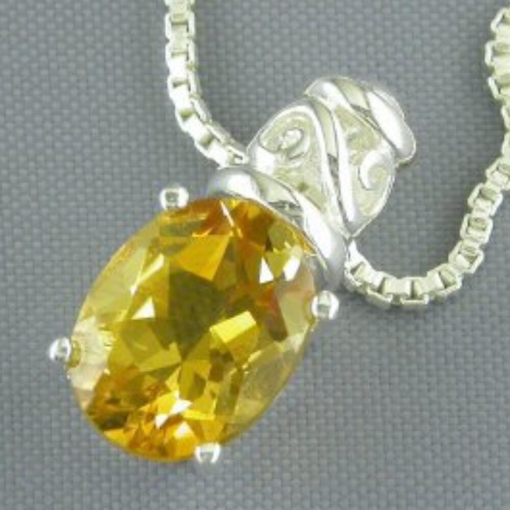 Oval 1.75-Carat Citrine Necklace in Sterling Silver with Chain